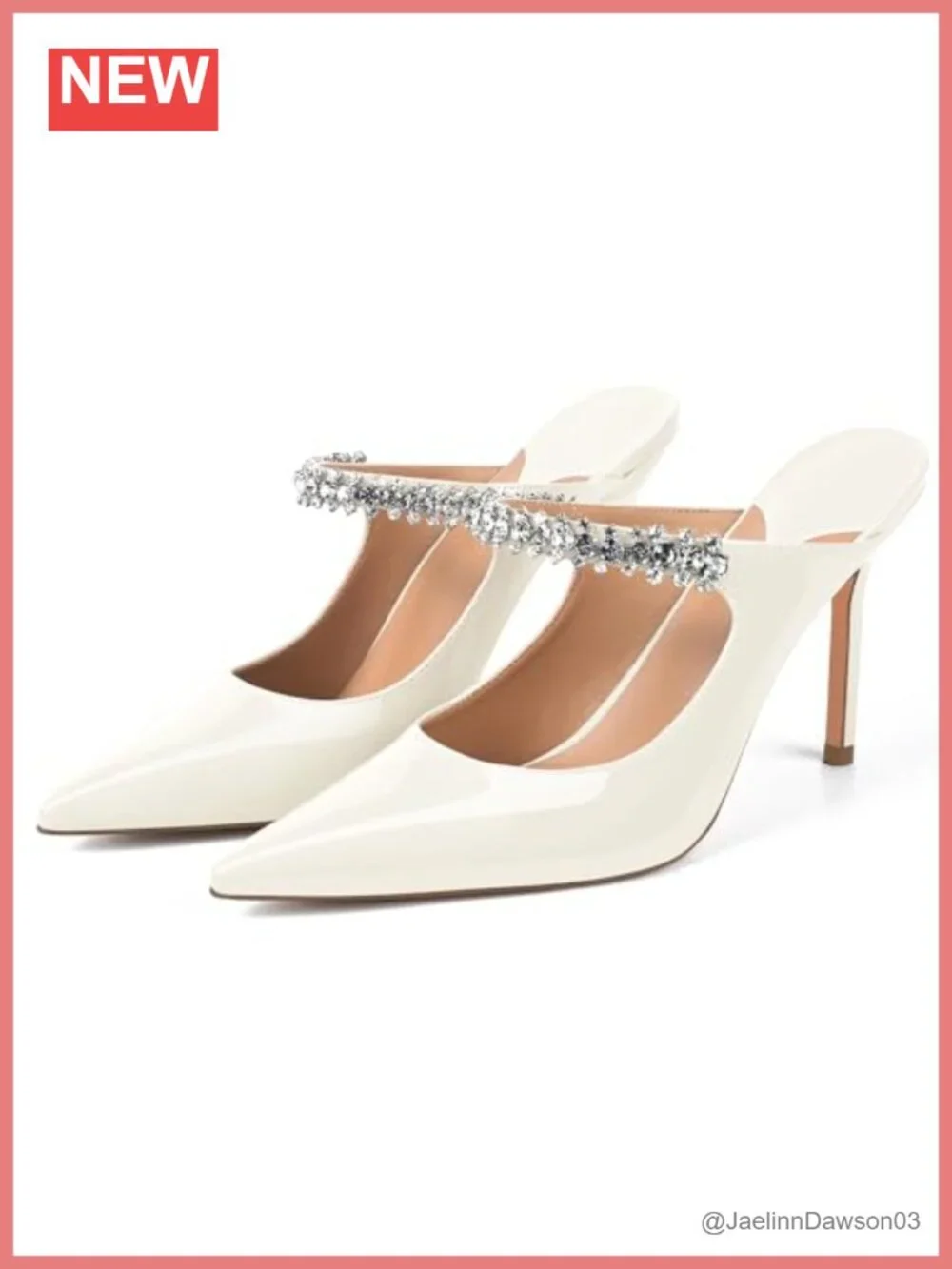 Rhinestone Patent Leather Pointed Toe Slip On Heeled Mules Women's Stiletto